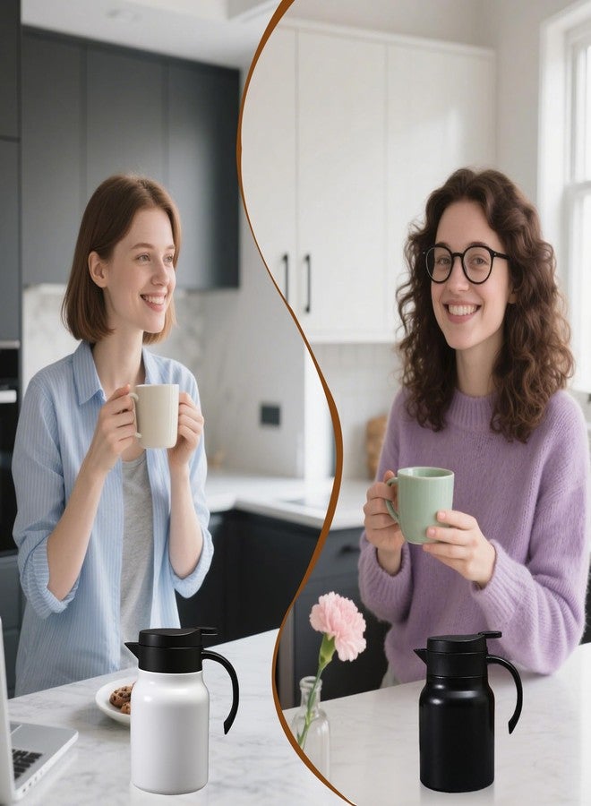 IIDEA 2 Pcs Thermal Coffee Carafe Stainless Steel Double Wall Vacuum Insulated Pot Creamer Pitcher Container,800ml 27oz Hot/Cold Beverage Dispenser,Coffee,Tea,Milk(Black & White) - Image 4